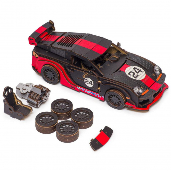 Puzzle din lemn 3D, Masina Comet GTS Black-Red, 219 piese, scara 1-18 [8]