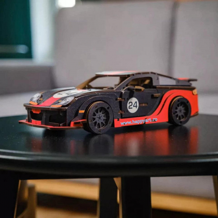 Puzzle din lemn 3D, Masina Comet GTS Black-Red, 219 piese, scara 1-18 [12]