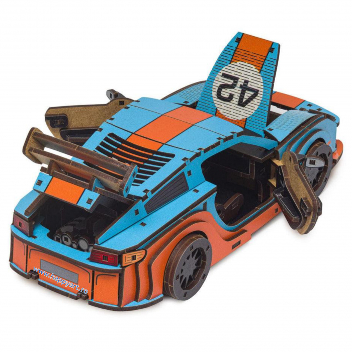 Puzzle din lemn 3D, Masina Comet GTS Black-Red, 219 piese, scara 1-18 [4]