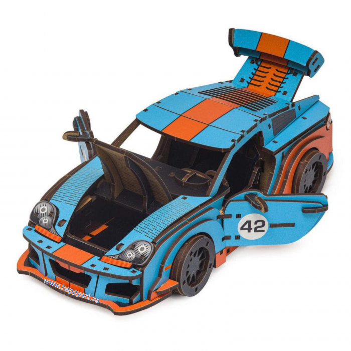 Puzzle din lemn 3D, Masina Comet GTS Black-Red, 219 piese, scara 1-18 [3]