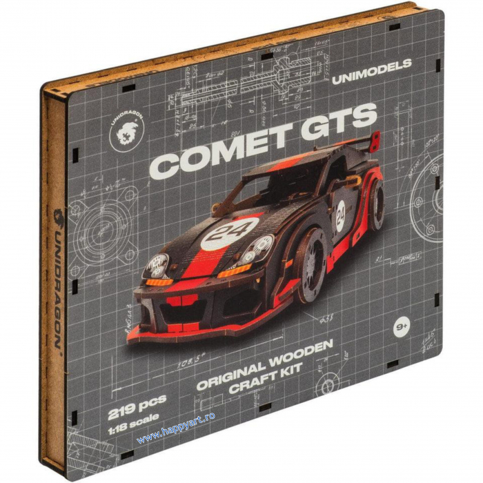 Puzzle din lemn 3D, Masina Comet GTS Black-Red, 219 piese, scara 1-18 [5]