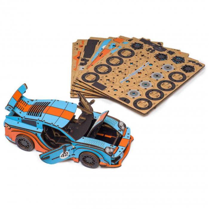 Puzzle din lemn 3D, Masina Comet GTS Black-Red, 219 piese, scara 1-18 [7]