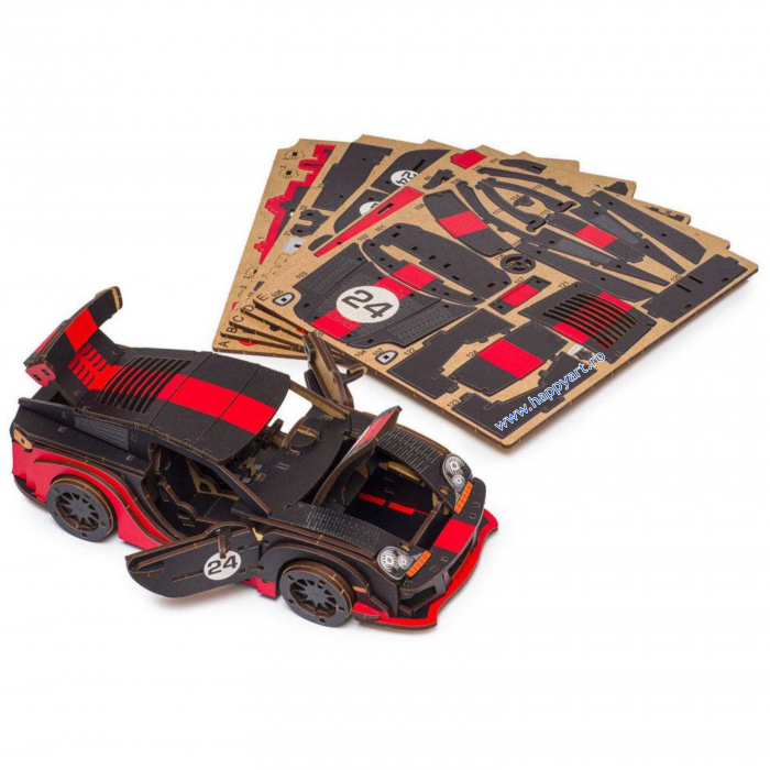 Puzzle din lemn 3D, Masina Comet GTS Black-Red, 219 piese, scara 1-18 [7]