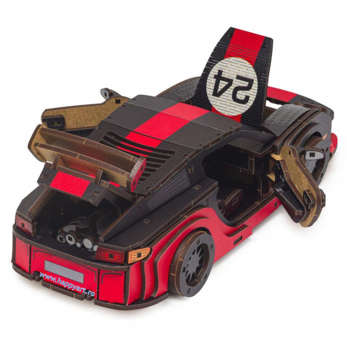 Puzzle din lemn 3D, Masina Comet GTS Black-Red, 219 piese, scara 1-18 [4]