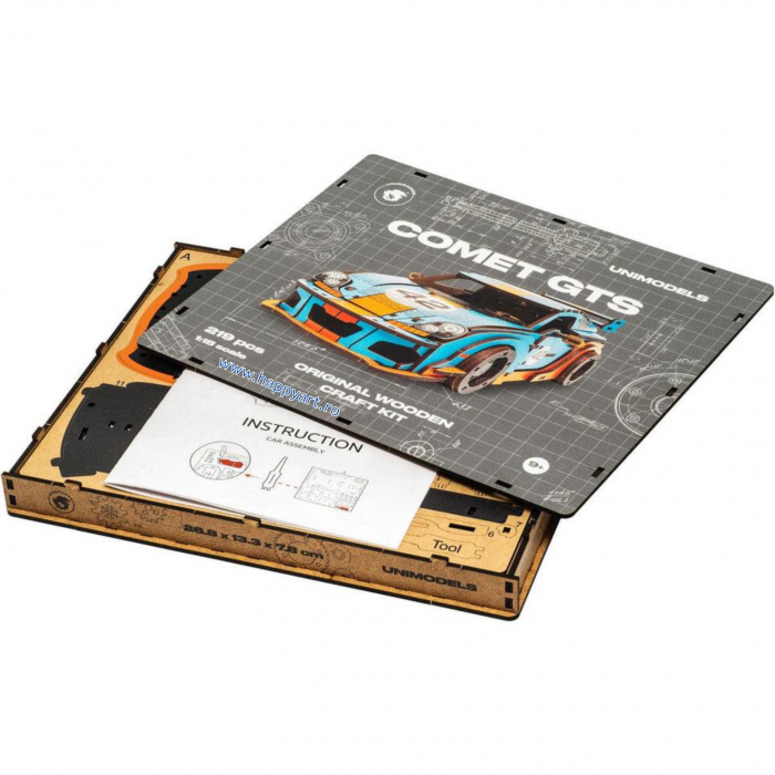 Puzzle din lemn 3D, Masina Comet GTS Black-Red, 219 piese, scara 1-18 [6]