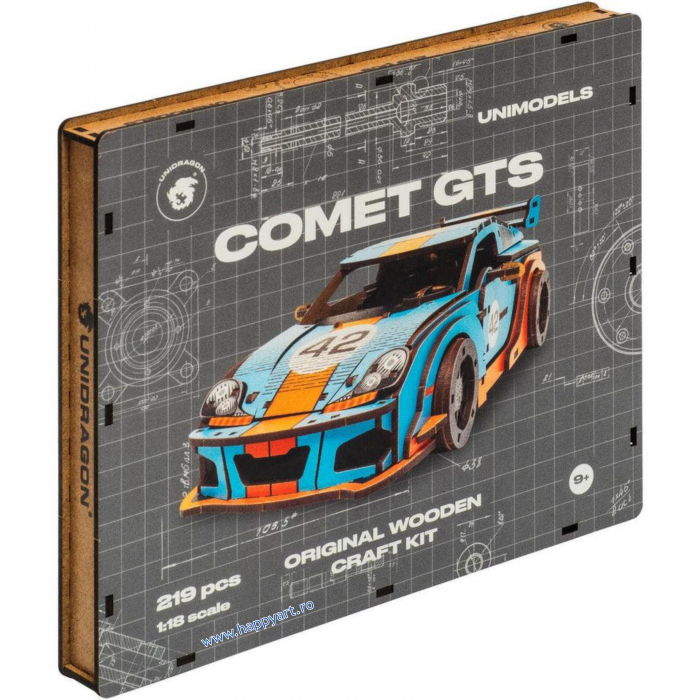 Puzzle din lemn 3D, Masina Comet GTS Black-Red, 219 piese, scara 1-18 [5]