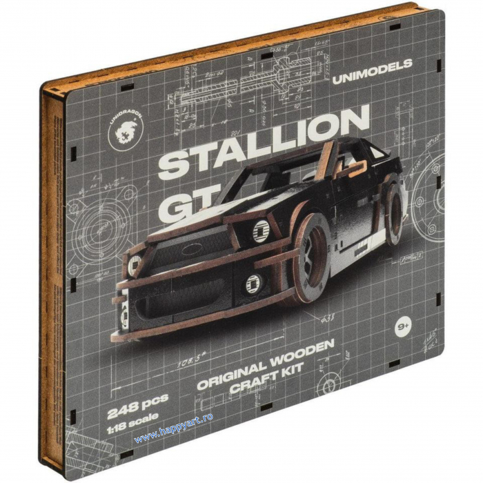 Puzzle din lemn 3D, Masina Stallion GT, 248 piese, scara 1-18 [6]