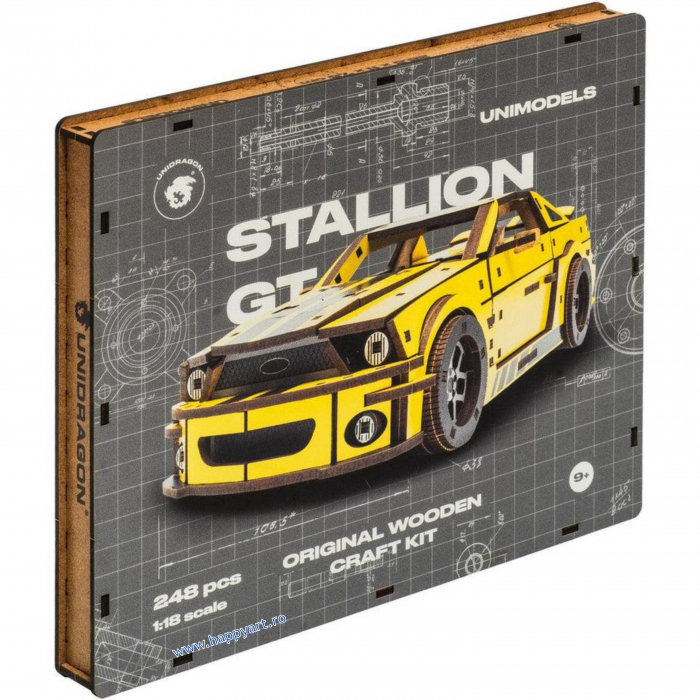 Puzzle din lemn 3D, Masina Stallion GT, 248 piese, scara 1-18 [15]