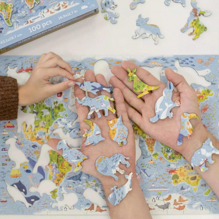 Puzzle din lemn, Harta lumii pentru copii, 100 piese, 43,1x29,7 cm [10]