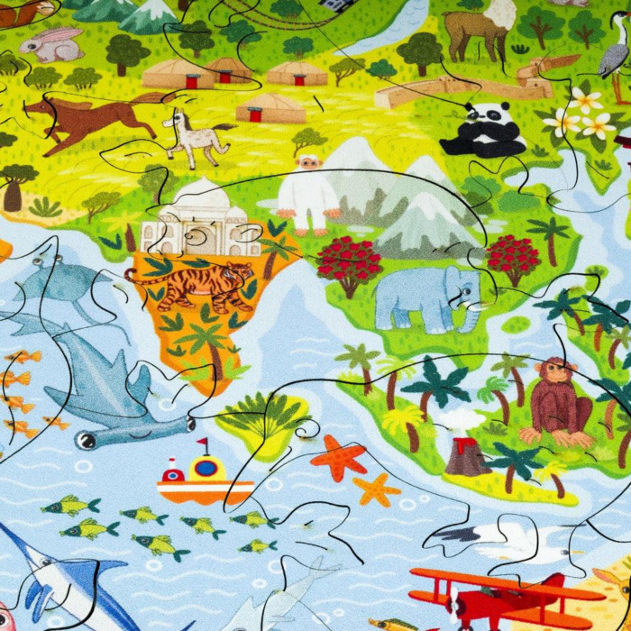 Puzzle din lemn, Harta lumii pentru copii, 100 piese, 43,1x29,7 cm [7]