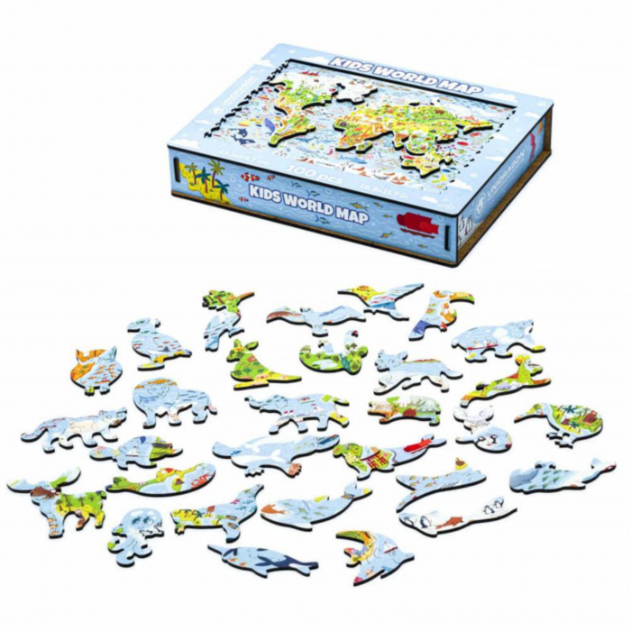 Puzzle din lemn, Harta lumii pentru copii, 100 piese, 43,1x29,7 cm [3]