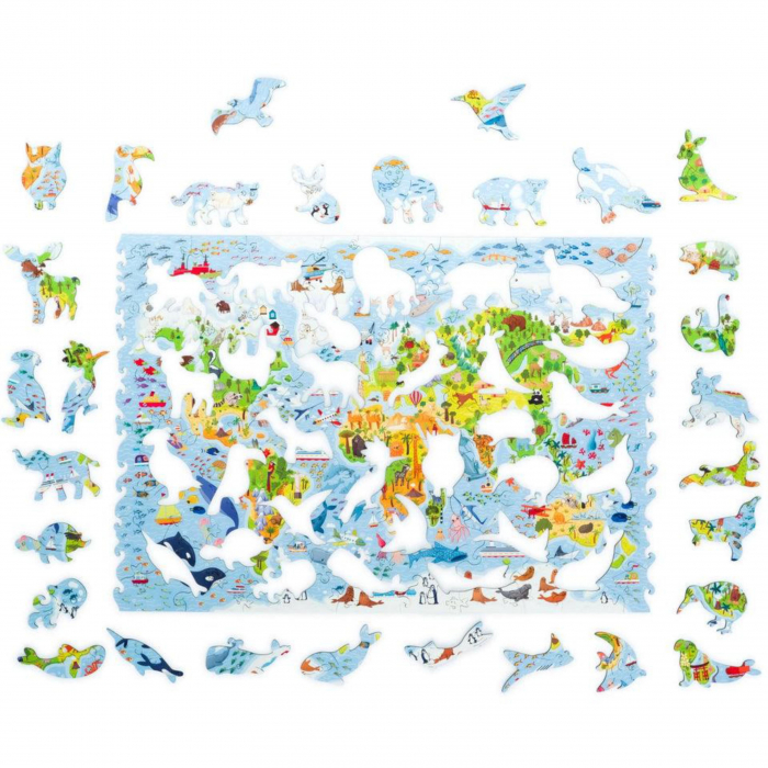 Puzzle din lemn, Harta lumii pentru copii, 100 piese, 43,1x29,7 cm [4]