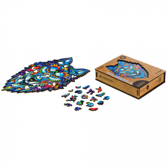 Puzzle Lup albastru, din lemn, Unidragon [2]