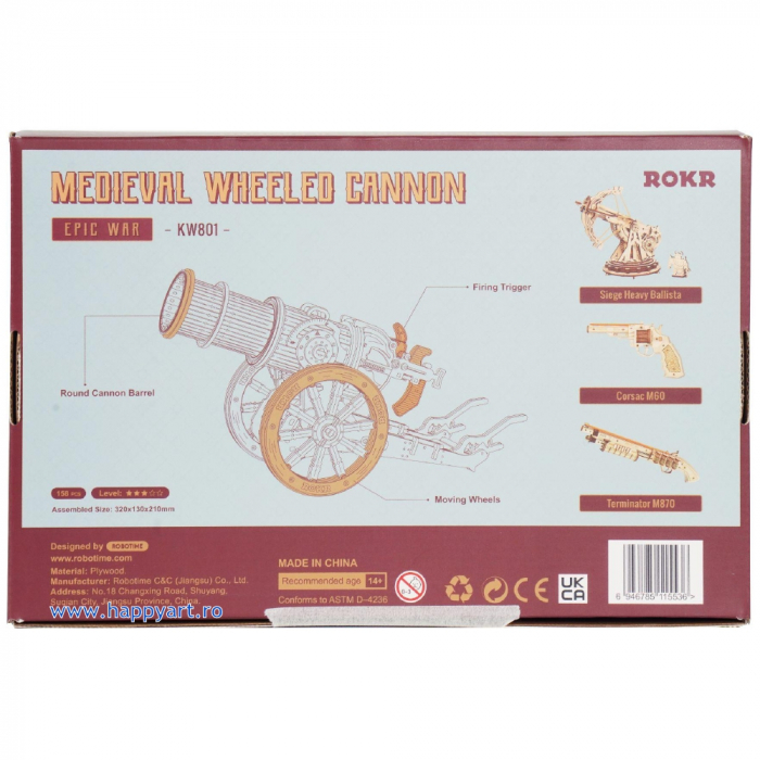 Puzzle mecanic 3D, Tun medieval, lemn, 158 piese, KW801 [6]