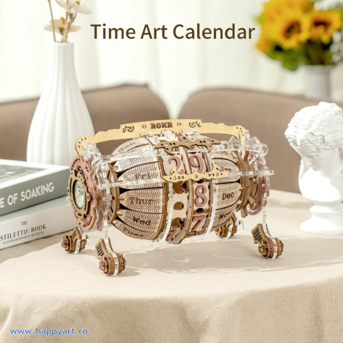 Puzzle mecanic 3D, Ceas calendar Masina timpului, lemn, 250 piese, LC801 [2]