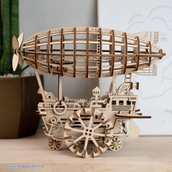Puzzle mecanic 3D, Dirijabil steampunk, lemn, 229 piese, LK702 [12]