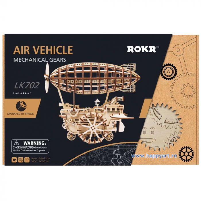 Puzzle mecanic 3D, Dirijabil steampunk, lemn, 229 piese, LK702 [4]