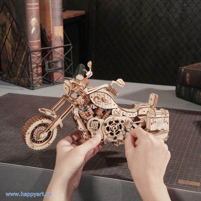 Puzzle mecanic 3D, Motocicleta cruiser, lemn, 420 piese, LK504 [6]