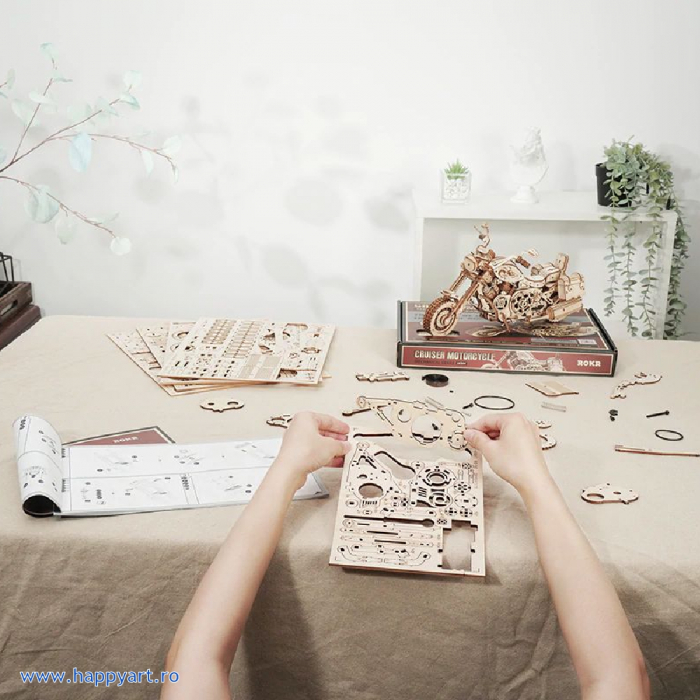 Puzzle mecanic 3D, Motocicleta cruiser, lemn, 420 piese, LK504 [4]