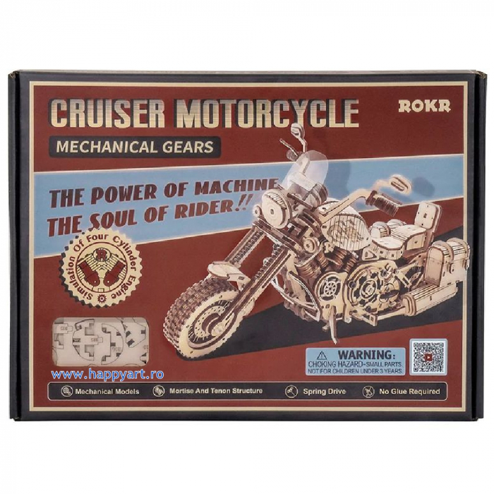 Puzzle mecanic 3D, Motocicleta cruiser, lemn, 420 piese, LK504 [3]
