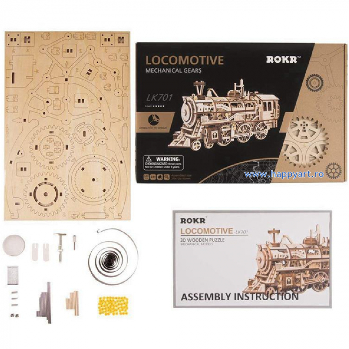 Puzzle mecanic 3D, Locomotiva, lemn, 350 piese, LK701 [5]