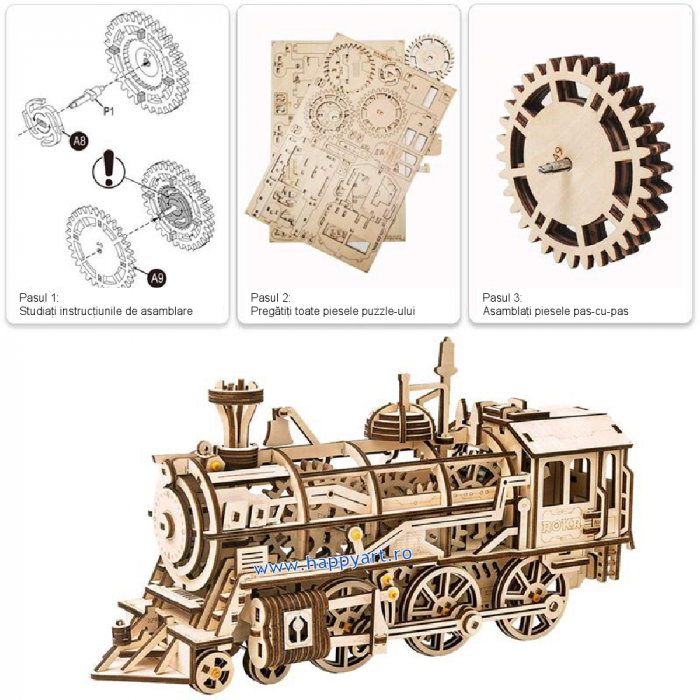 Puzzle mecanic 3D, Locomotiva, lemn, 350 piese, LK701 [8]
