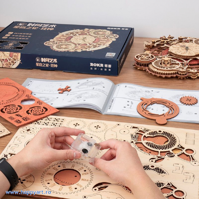 Puzzle mecanic 3D, Ceas de perete Zodiac, lemn, 168 piese, LC601 [6]