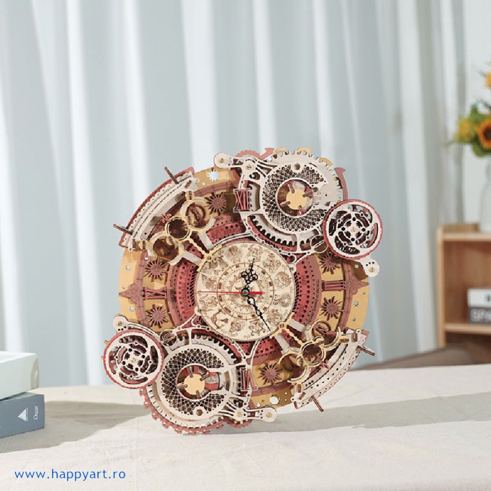 Puzzle mecanic 3D, Ceas de perete Zodiac, lemn, 168 piese, LC601 [10]