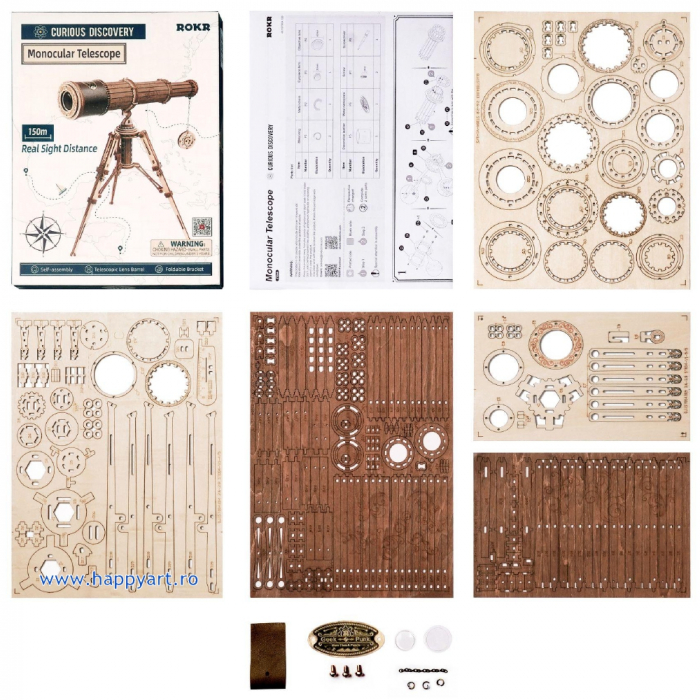 Puzzle mecanic 3D, Telescop monocular, lemn, 314 piese, ST004 [7]