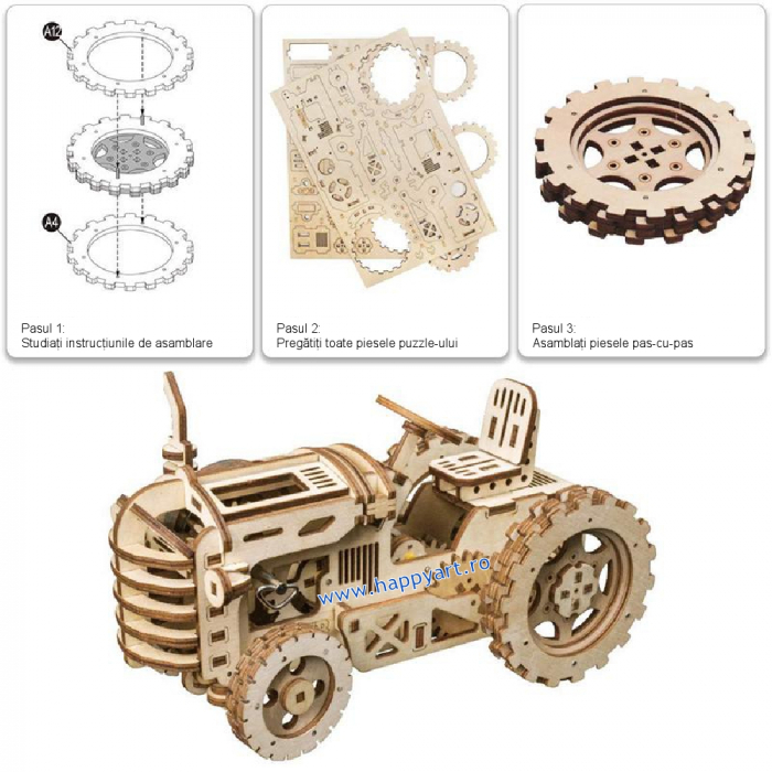 Puzzle mecanic 3D, Tractor, lemn, 135 piese, LK401 [5]