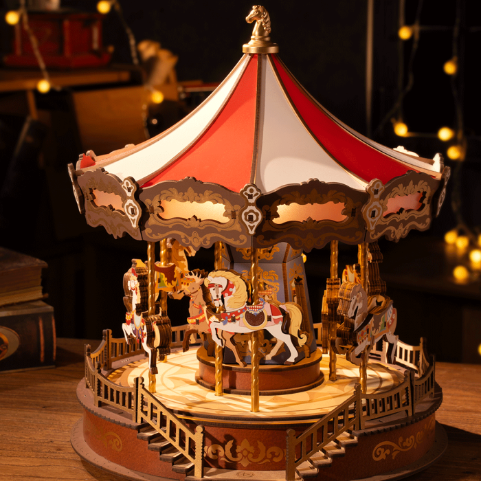 Puzzle 3D, Cutie muzicala, Classic Carousel, lemn, 265 piese [3]