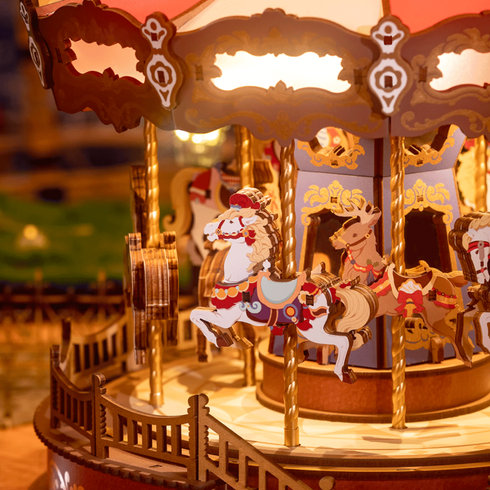 Puzzle 3D, Cutie muzicala, Classic Carousel, lemn, 265 piese [4]