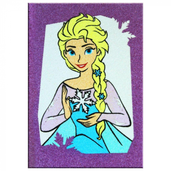Olaf & Elsa de colorat, Frozen, Disney, Set creativ pictura cu nisip colorat, 2 planse 16,5 x 23,5 cm, 15 tuburi nisip multicolor, 1 penseta, 2 folii protectie, + 3 ani [3]