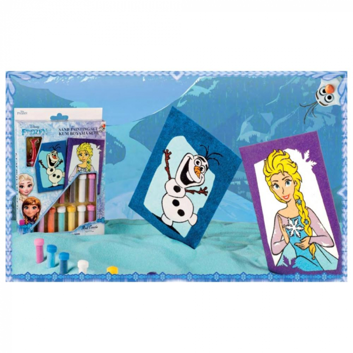 Olaf & Elsa de colorat, Frozen, Disney, Set creativ pictura cu nisip colorat, 2 planse 16,5 x 23,5 cm, 15 tuburi nisip multicolor, 1 penseta, 2 folii protectie, + 3 ani [2]