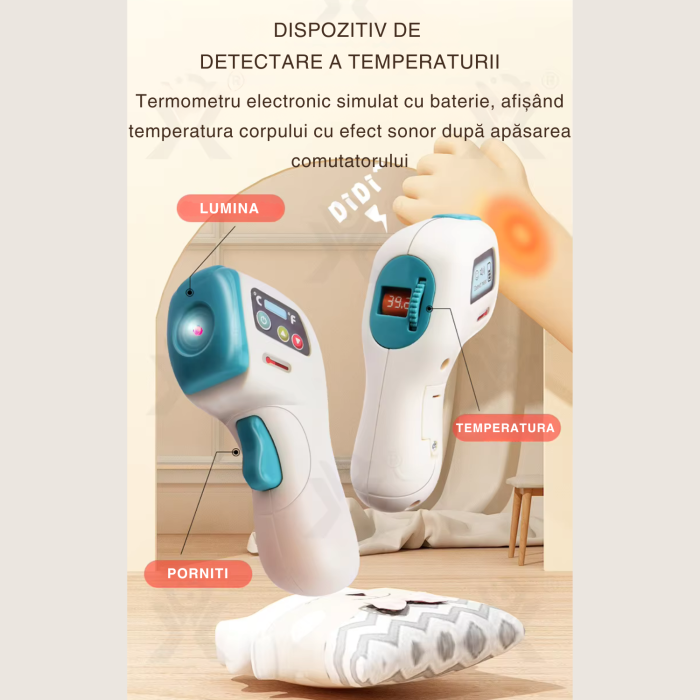 Set de Joaca Carucior Medical Mobil pentru copii, DABISY, 26 accesorii, cu sunete si lumini, Stetoscop, Ecran cu raze x, ECG, Termometru electronic, Tensiometru, Seringa, Radiografii, alb [7]