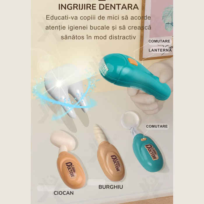 Set de Joaca Carucior Medical Mobil pentru copii, DABISY, 26 accesorii, cu sunete si lumini, Stetoscop, Ecran cu raze x, ECG, Termometru electronic, Tensiometru, Seringa, Radiografii, alb [8]