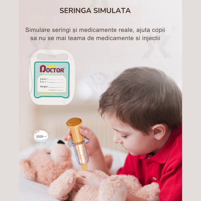 Set de Joaca Carucior Medical Mobil pentru copii, DABISY, 26 accesorii, cu sunete si lumini, Stetoscop, Ecran cu raze x, ECG, Termometru electronic, Tensiometru, Seringa, Radiografii, alb [9]