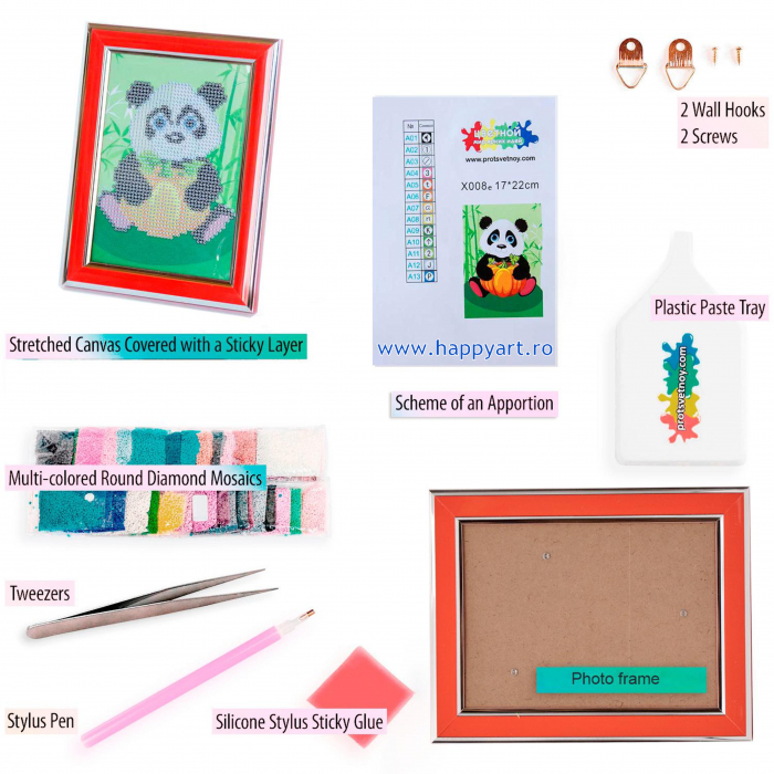 Set Goblen cu diamante, cu sasiu, Panda cu Dovleac, 17x22 cm, 12 culori [4]