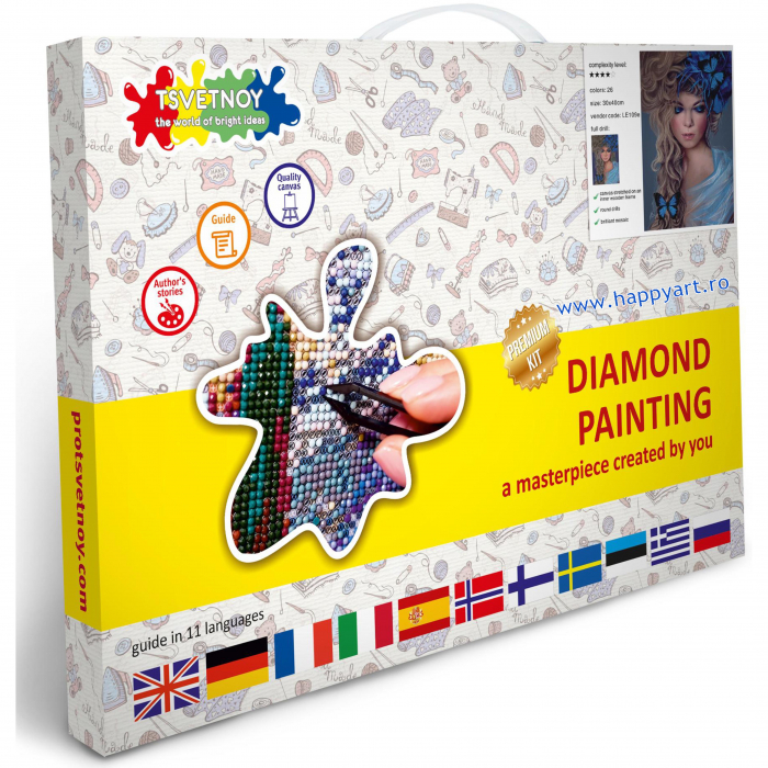 Set Goblen cu diamante, cu sasiu, Fata cu Fluturi, 30x40 cm, 26 culori [3]