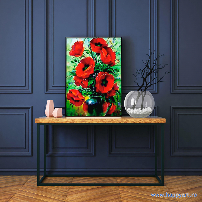 Set Goblen cu diamante, cu sasiu, Buchet de Maci, 40x50 cm, 27 culori [3]