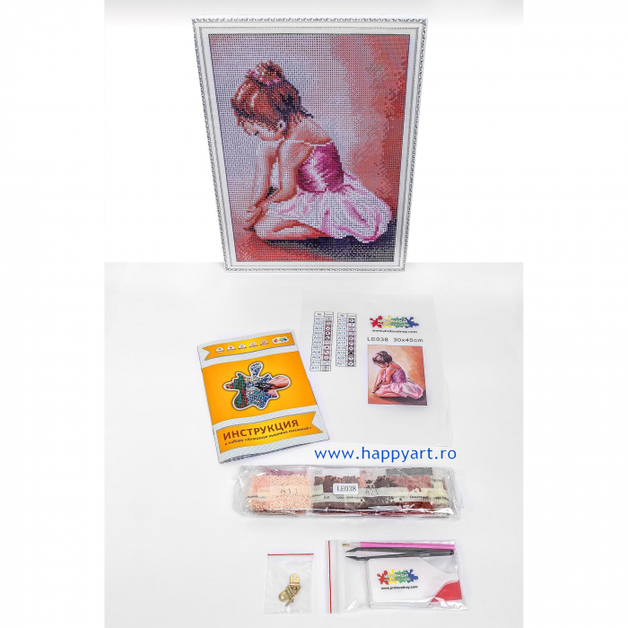 Set Goblen cu diamante, cu sasiu, Balerina Baby, 30x40 cm, 21 culori [7]