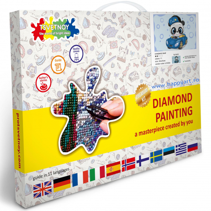 Set Goblen cu diamante, cu sasiu, Micul Panda, 20x30 cm, 11 culori [4]