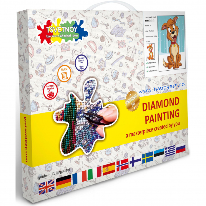 Set Goblen cu diamante, cu sasiu, Catelusul Fericit, 17x22 cm, 10 culori [3]