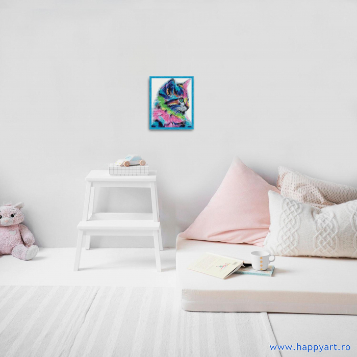 Set Goblen cu diamante, cu sasiu, Pisoi Colorat, 40x50 cm, 30 culori [3]