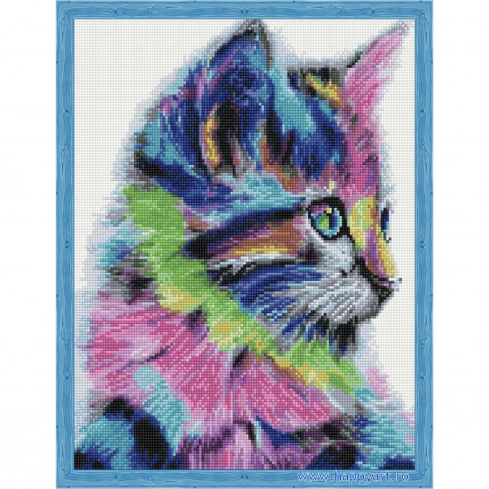 Set Goblen cu diamante, cu sasiu, Pisoi Colorat, 40x50 cm, 30 culori [2]