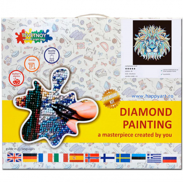 Set Goblen cu diamante, cu sasiu, Leu Etnic, 40x50 cm, 30 culori [3]