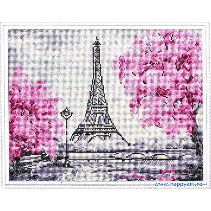 Set Goblen cu diamante, cu sasiu, Turnul Eiffel Inflorit, 40x50 cm, 15 culori [2]