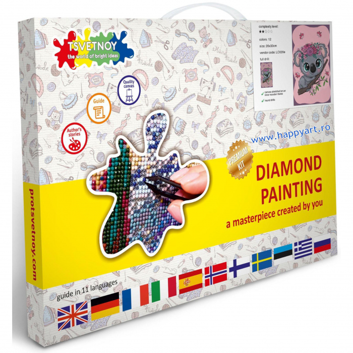 Set Goblen cu diamante, cu sasiu, Micul Koala, 20x30 cm, 12 culori [4]