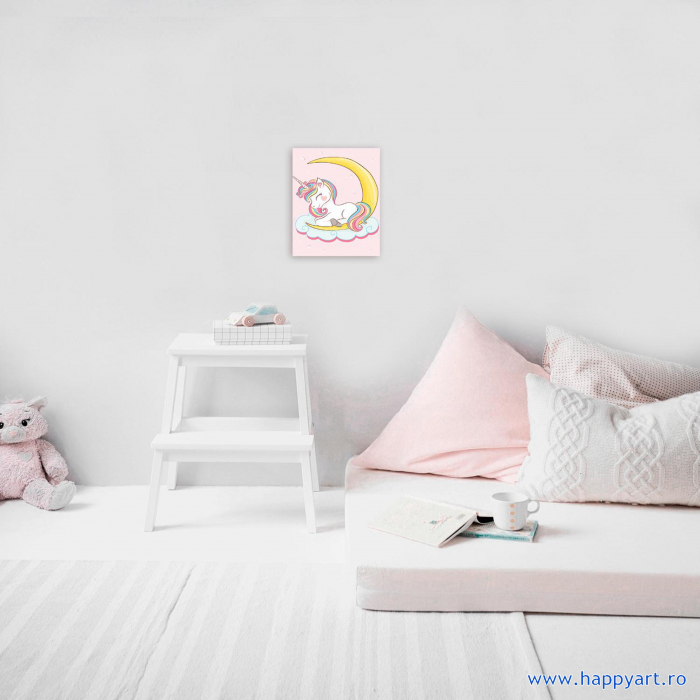 Set Goblen cu diamante, cu sasiu, Dreaming Baby Unicorn, 20x30 cm, 14 culori [2]