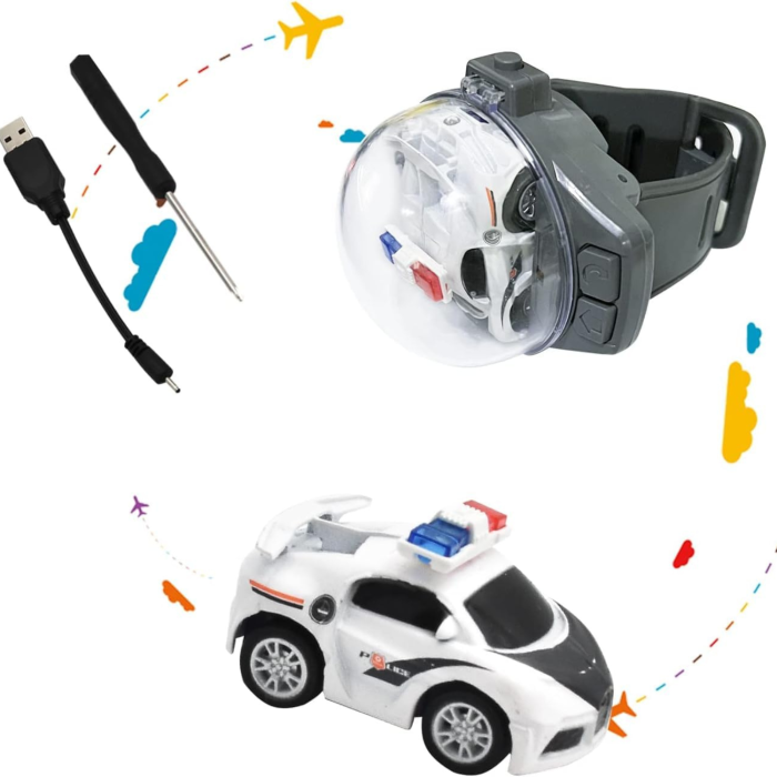 Set masinuta de jucarie cu telecomanda ceas, USB inclus, semnale lumioase, 2.4 Ghz, scara 1:64, model POLICE CAR, baterie reincarcabila, rezistenta si durabila, surubelnita, baterie AAA, alb [3]